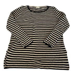 NWOT Rodika Zanian Paris szS LS black & cream striped side slit tunic sweater